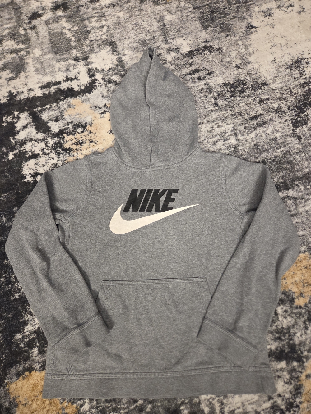 Nike Boys Gray Fleece Pullover Hoodie Swoosh - L
